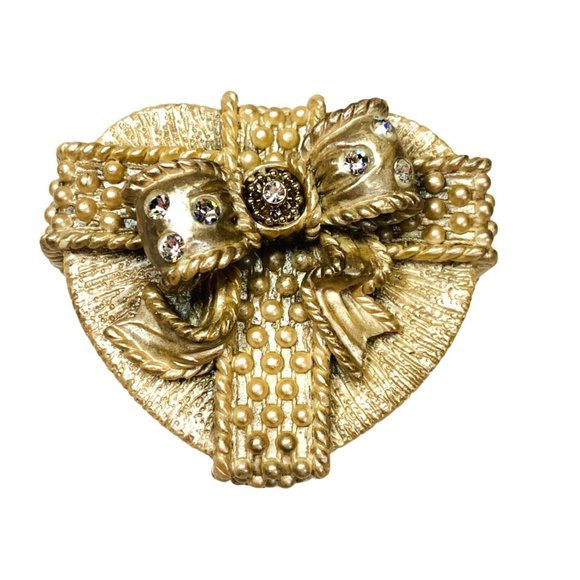 Santini Golden Heart Trinket Box Rhinestone 3" Palm Beach Regency Signed Stamp - Picture 5 of 14